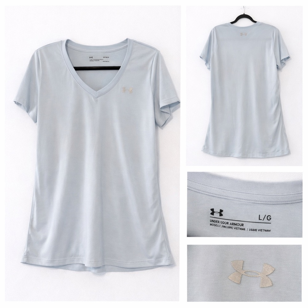 🎽 Under Armour HeatGear V-Neck Tee – Light Blue | Women’s Large
